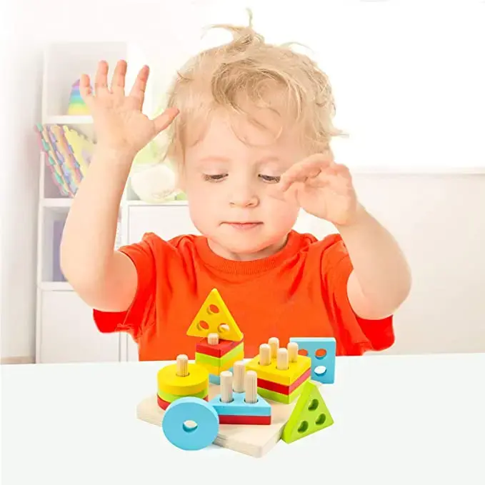 Hete Verkoop: Bouwstenen Houten Puzzel Montessori Speelgoed Vroeg Leren Educatieve Vorm Match Speelgoed Kleur Kinderen Speelgoed Voor Kinderen