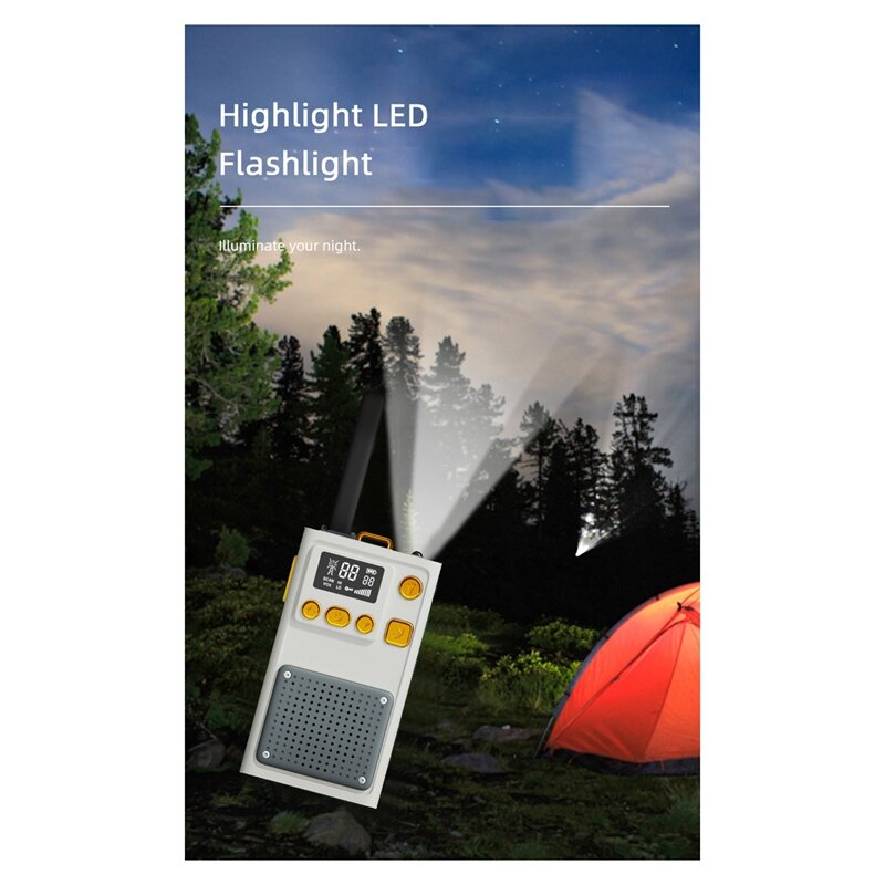 Comunicação de longo alcance Walkie Talkie com lanterna LED, 400-470MHz, ao ar livre