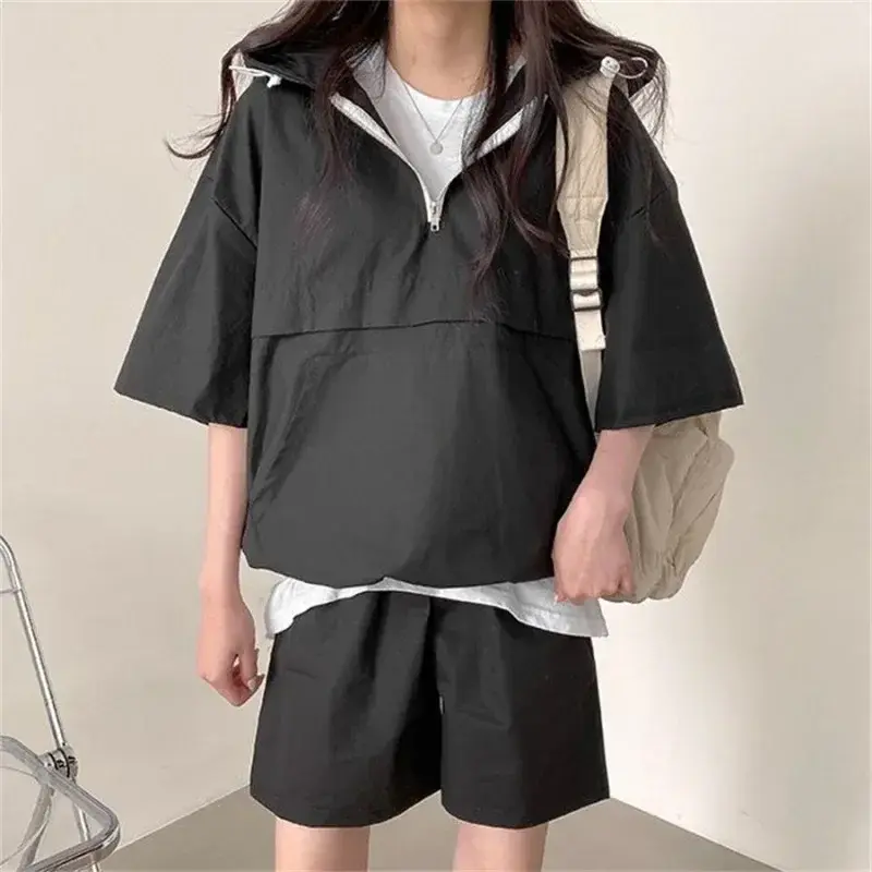 Sets for Women 2 Pieces Sweat Suit Summer Shorts T-shirt Hooded Loose Sports Tracksuit  Training Bottom Suit Korean Style 2024