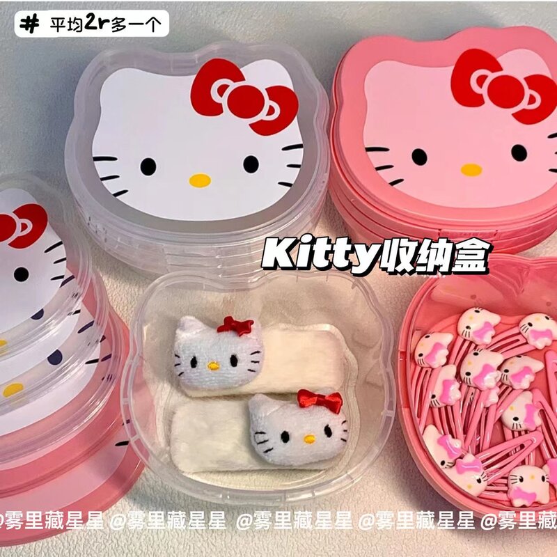 Hello Kitty-Boîte de rangement en plastique pour bijoux, étui pour collier, boucles d'oreilles, pilules, perles d'ongles, diamants, biscuits, breloques