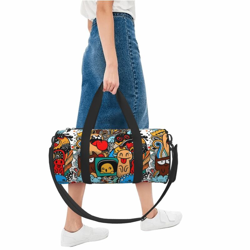 재미있는 그래피티 패턴 여행 가방, 귀여운 몬스터 짐 짐 짐 가방, 남성 여성 대용량 스포츠 피트니스 가방 핸드백