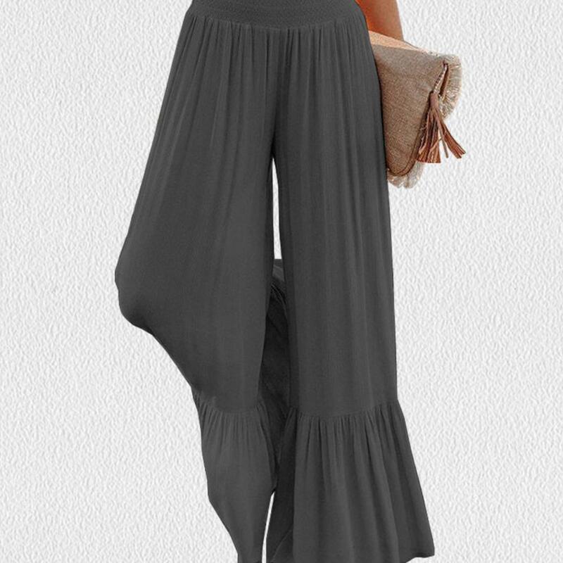 Ausgestellte Beinhose schmeichel hafte Hose mit weitem Bein für Frauen mit hoher Taille und drapierten Rüschen bündchen