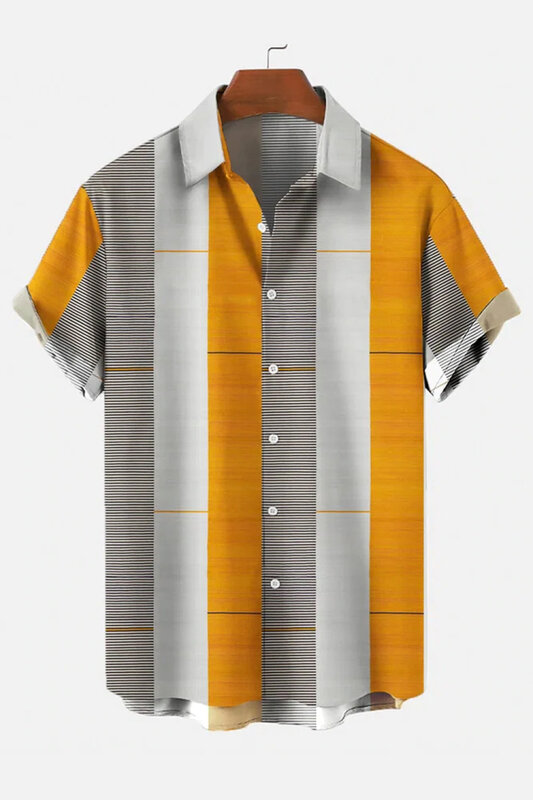 Hawaiian Shirt Men's Summer 3D Stripe Printed Short Sleeved Men's Holiday Short Sleeved Beach Top T-shirt Men's Large Clothing