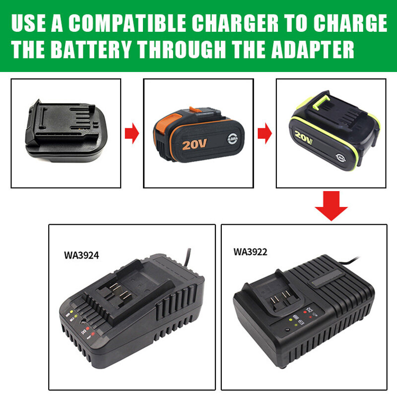 Battery Adapter Converter for Worx 4Pin Orange To Worx 5 Pin Green 20V Li-ion Battery Adapter Replacement Power Tool Converter
