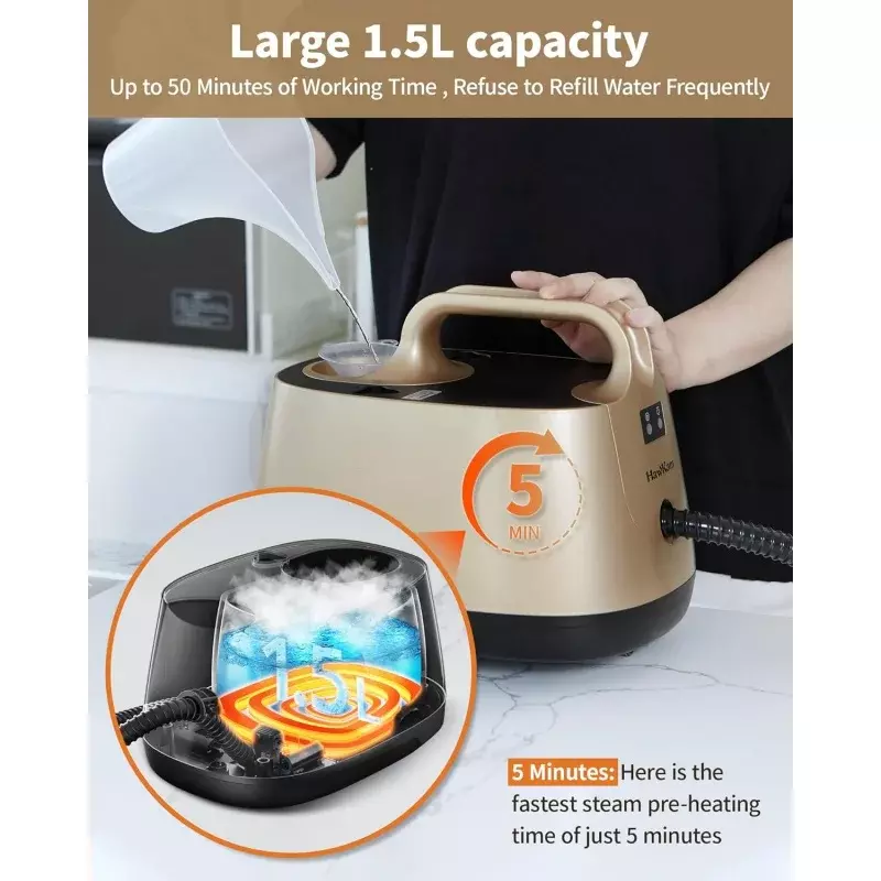 Steam Cleaner with 21 Accessories, Steamer for Cleaning, 5 Minutes Fast Heating, Portable Canister Steamer for Floors, Carpet, C