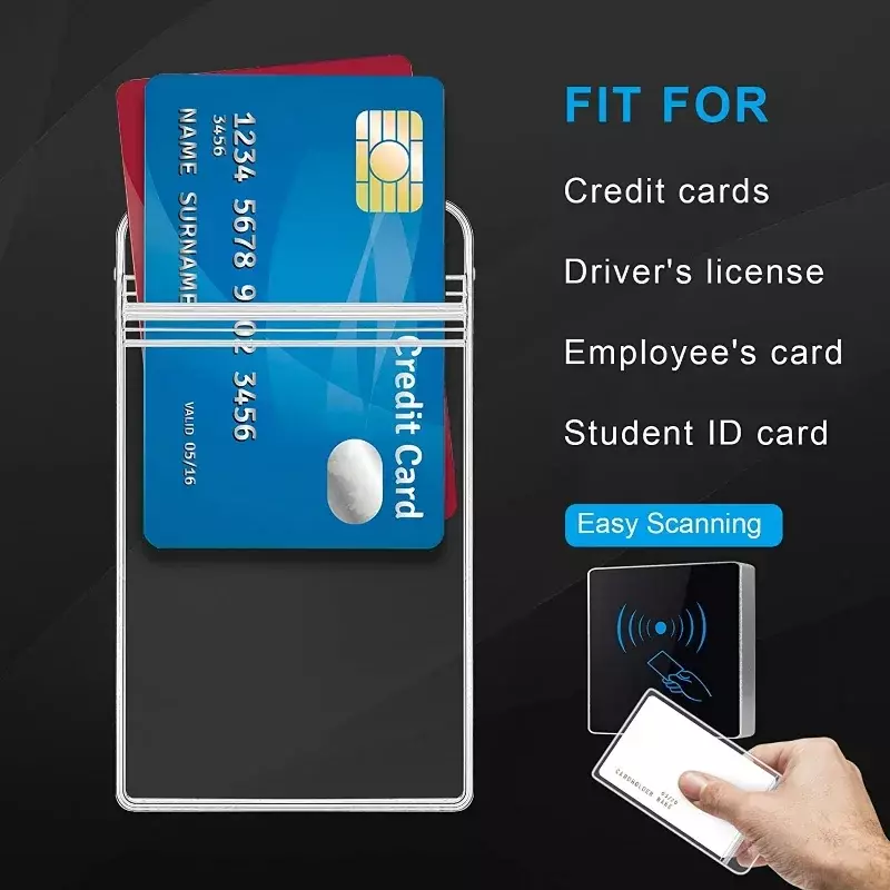 Suporte do cartão vertical transparente, tampa protetora do cartão impermeável para o emblema da identificação, cartões de crédito, resealable zip, material de escritório