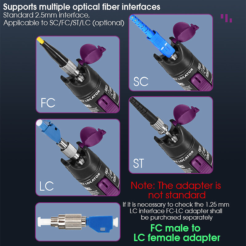 Comptyco 30/1/10/20/50mw localizador visual de falhas fibra óptica cabo tester caneta sc/fc/st 2.5mm interface ftth ferramenta de teste de fibra óptica