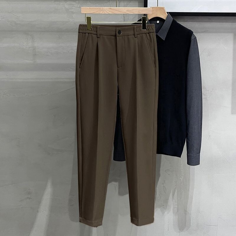 2024 Casual Gentleman Cropped Pants Summer Solid Color Advanced Sense Straight Cylinder Thin Style Fashion Men Suit Pants