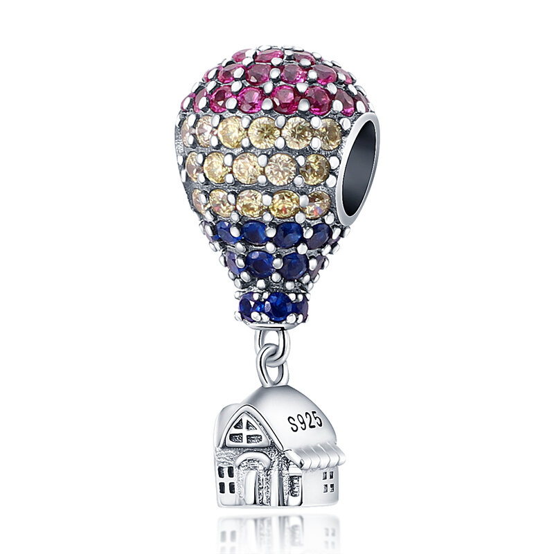 925 Sterling Silber Glücklich Geburtstag Pavé Shiny Hot Air Ballon Haus Original Perlen Fit Pandora Charme Armband Luxus DIY Schmuck
