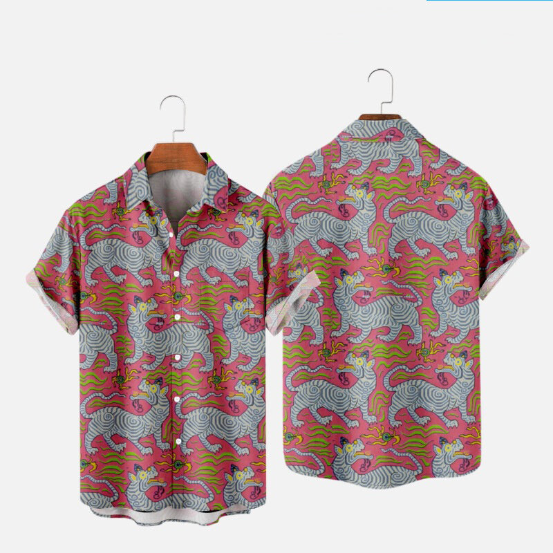 Camisa Harajuku extragrande masculina, Roupas de grife, Camisas estampadas, Viagem, Havaí, Praia, Havaiana, Aurora, Verão, 2024