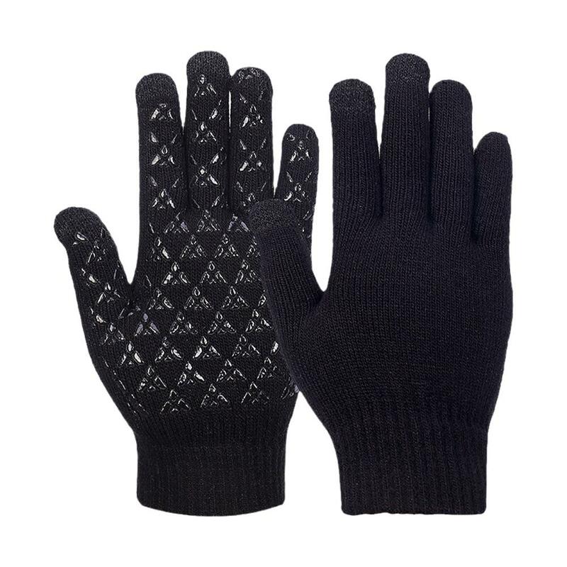 Оптовая продажа, модные теплые черные вязаные зимние перчатки для сенсорного экрана, 1 пара, эластичные манжеты F8A4