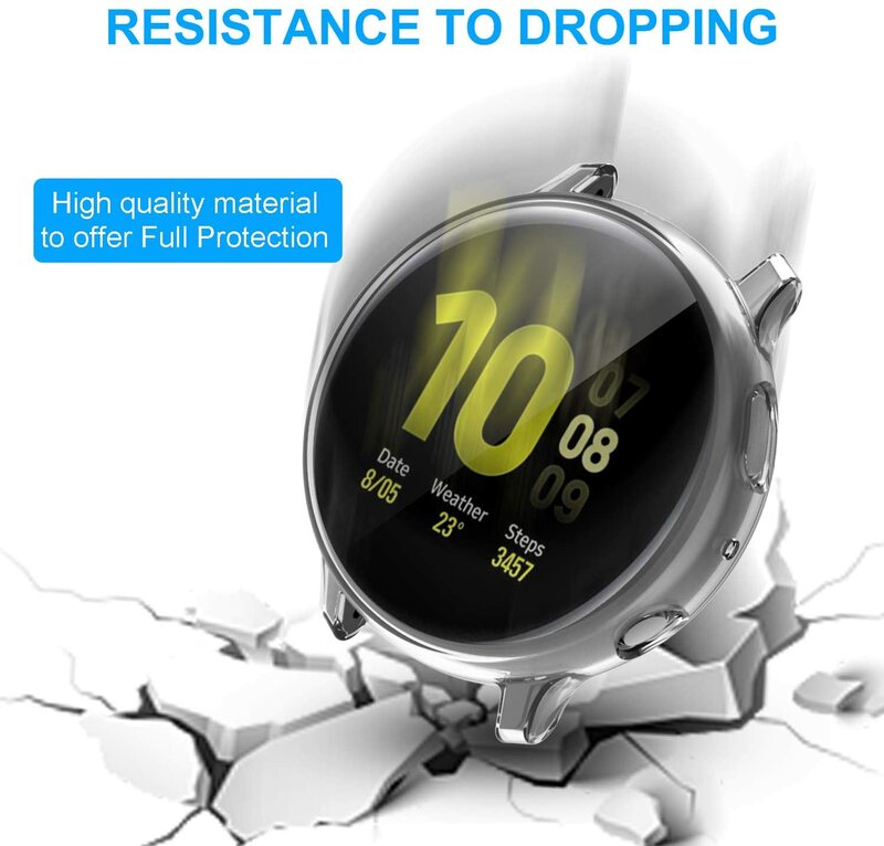 Funda protectora para Samsung Galaxy Watch Active 2 1, accesorios de parachoques, protección de pantalla de silicona de cobertura completa, 44mm