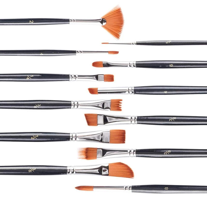 12Pcs Nylon Hair Paint Brushe Set Multifunction Short Rod for Watercolor Set Brushes Oil Acrylic Painting Brush Pen Art Supplies
