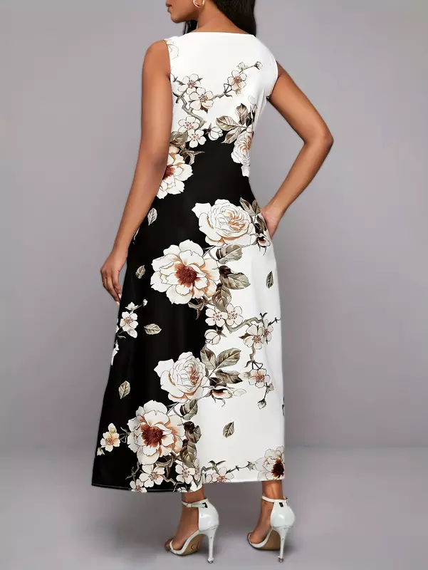 Damen Blumen druck lässig langes Kleid V-Ausschnitt Kleid schwingen böhmischen Vintage-Kleid 2024 neue Kleider Streetwear