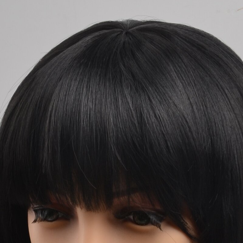 Peluca recta corta Natural para mujer, pelo sintético, 40cm, resistente al calor, pelo femenino con flequillo, pelo corto negro