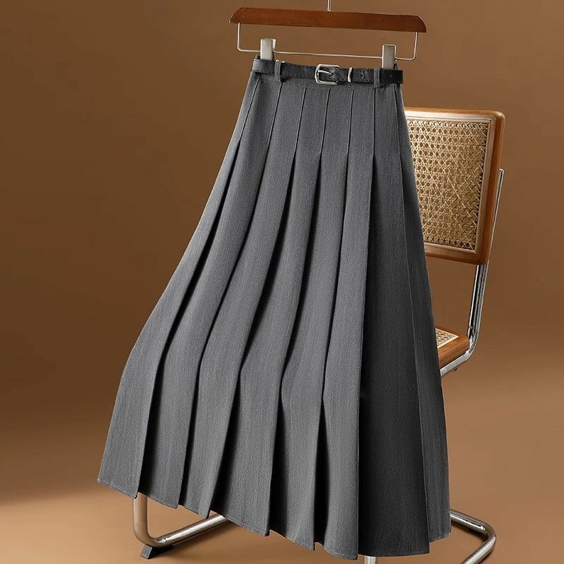 Women Vintage High Waist Pleated Skirt All-Match Fashion Casual Solid Color Street Chic Harajuku A-line Clothe Clothing