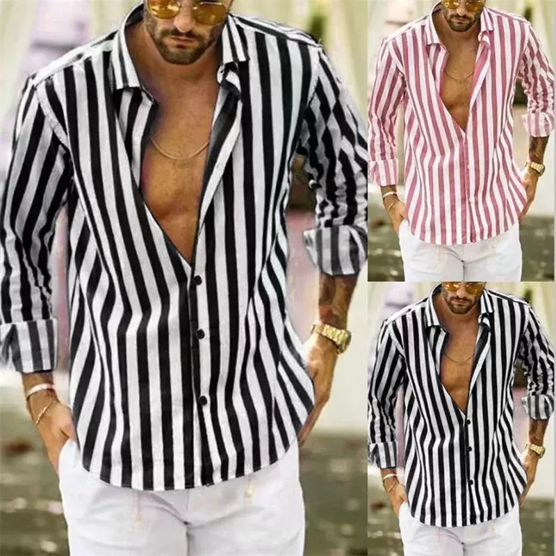 Men's Suits Office Shirt Tops Striped Lines Casual Outdoor Streetwear Spring Summer Premium Soft Material Plus Size 2023