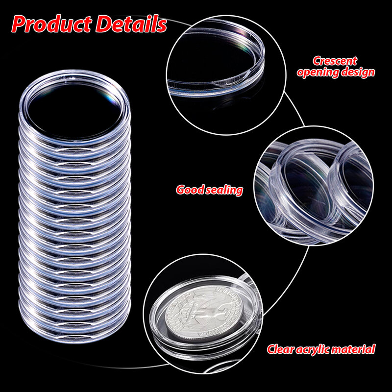 10/25/50/100Pcs 19-33mm Transparent Coin Cases Holder Coin Collecting Box Case Coins Storage Capsules Protection Boxes Container
