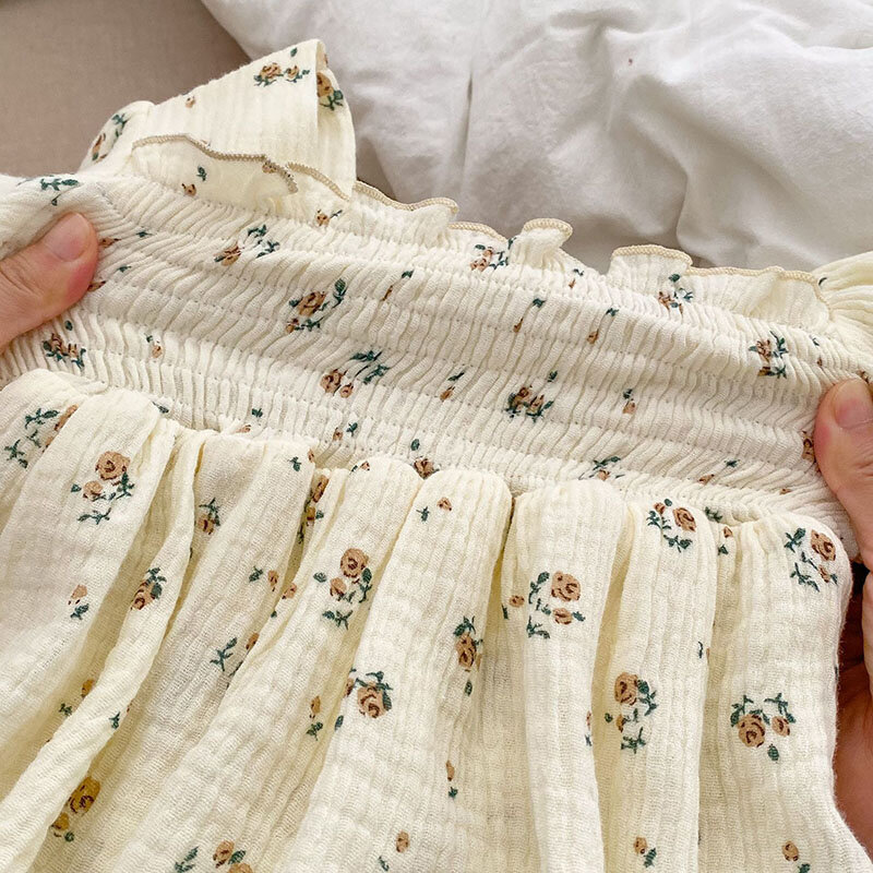 MILANCEL bodysuit bayi perempuan motif bunga pakaian bayi satu potong Linen baju berpori