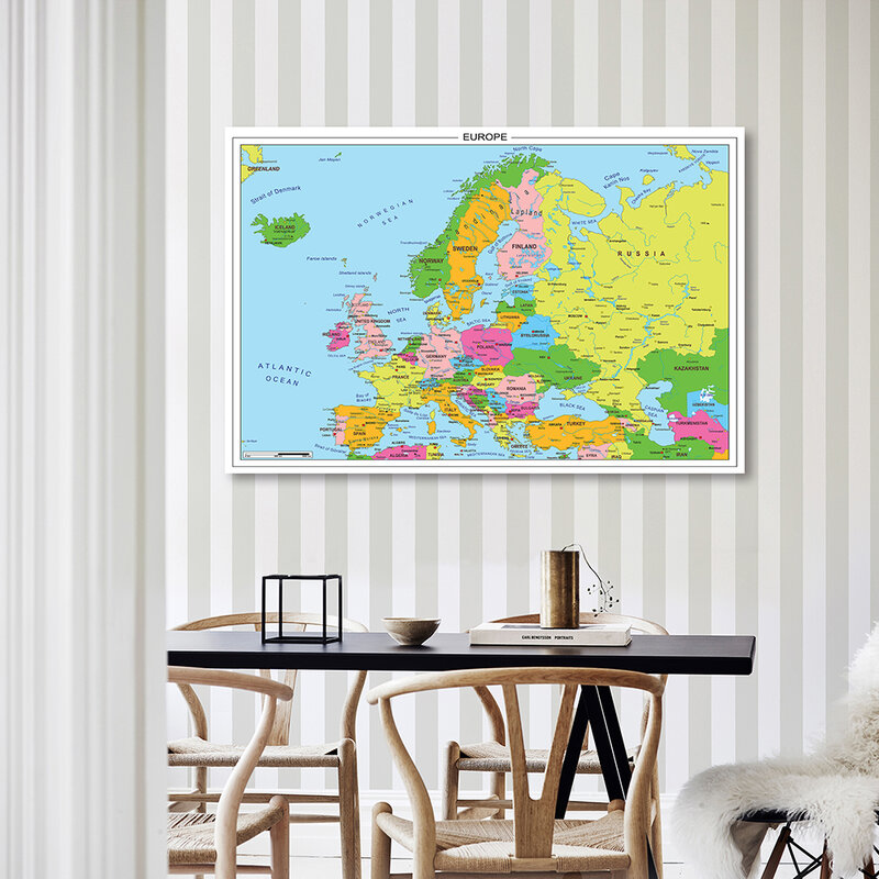 Affiche Murale de la Carte de l'Europe, Peinture Non Tissée, Décoration de la Maison, Chambre d'Irritation, Fournitures Scolaires Fuchsia pour Enfants, 150x100cm