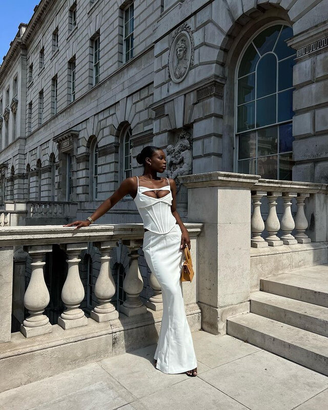 Branco vestido de baile de noite cortar vestidos de festa de casamento sem mangas longos vestidos de ocasião formal elegante vestido de verão feminino 2023