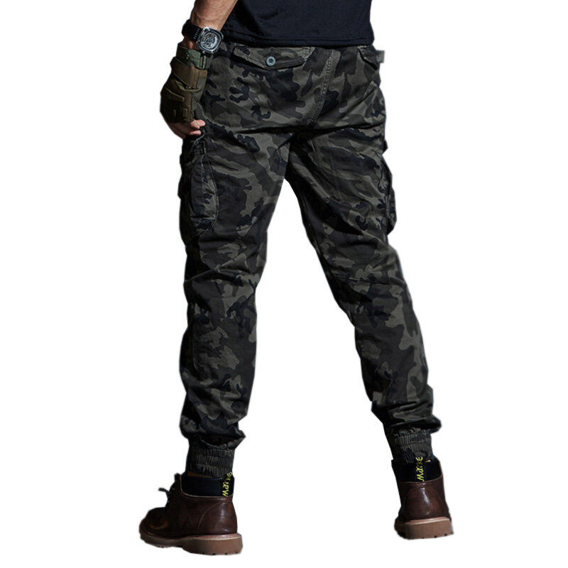 Pantalones tácticos de camuflaje para hombre, de color caqui pantalones Cargo de alta calidad, con múltiples bolsillos, a la moda, color negro