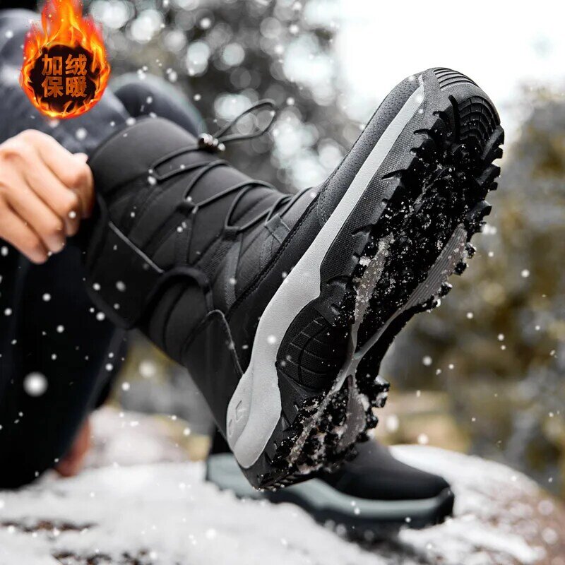 Botas de nieve impermeables para hombre, zapatos de invierno de piel, antideslizantes, con plataforma gruesa de felpa, cálidas, envío directo