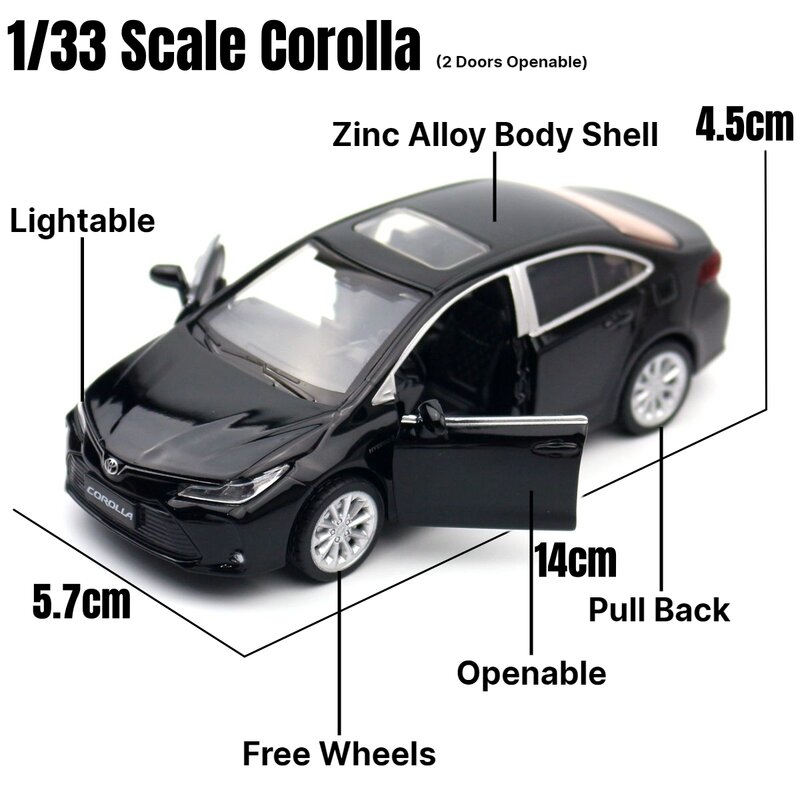 1/32 Toyota Corolla Hybrid Toy Car For Children Diecast Alloy Metal Miniature Model Pull Back Sound & Light Collection Gift Kid