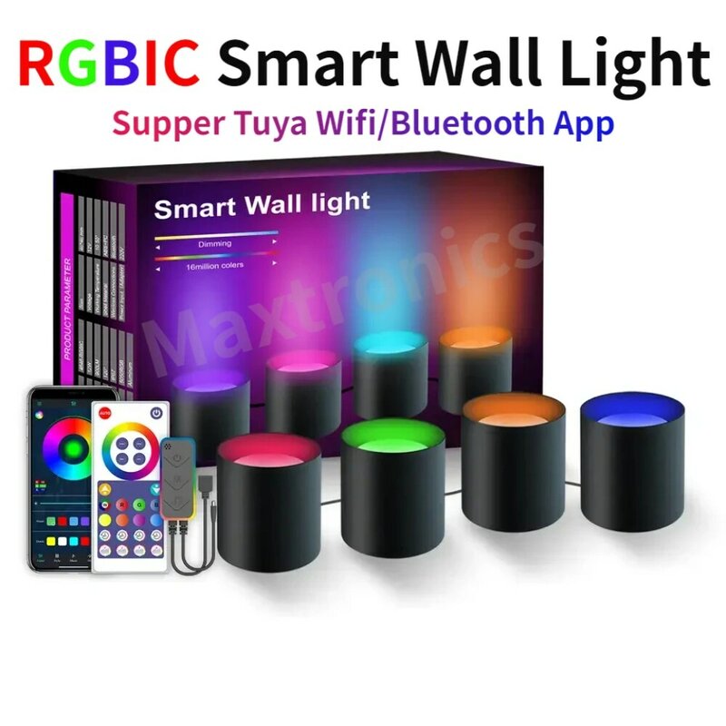 RGBIC 투야 와이파이 스마트 LED 벽 조명, 다운라이트 스콘스, 음악 동기화, 홈 데코, 알렉사 다색 벽 LED 조명, 장식용 작업
