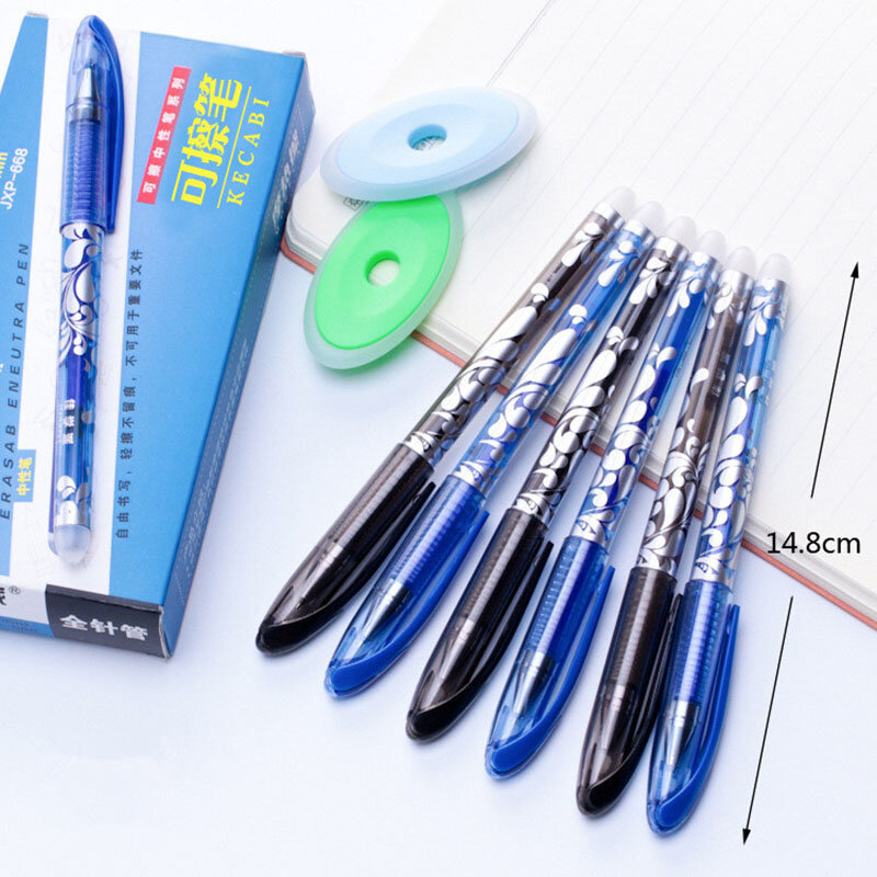 Caneta apagável conjunto 0.5mm azul preto cor tinta escrita gel canetas recargas hastes punho lavável para material de papelaria escritório da escola
