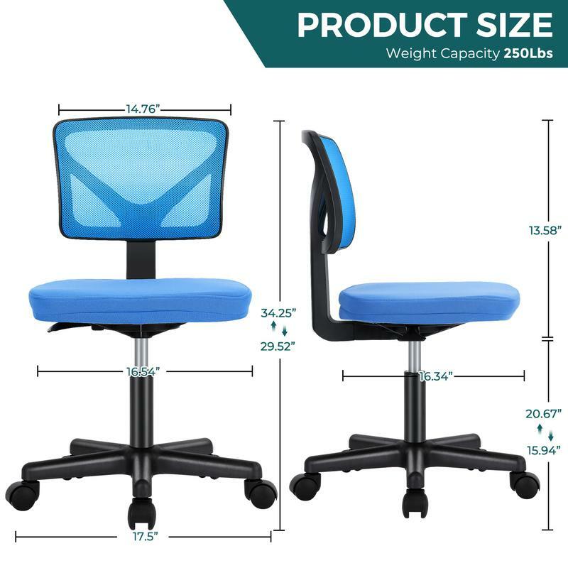Zeke Town Armless Office Desk Chair, Small Task Chair with Mesh Lumbar Support and Swivel Cference Room