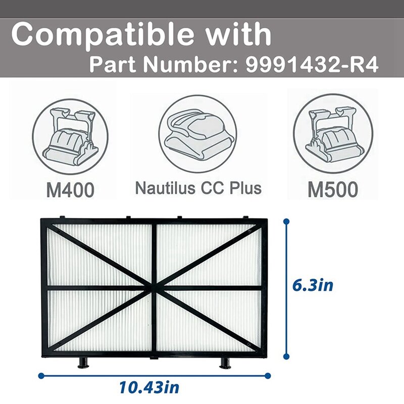 돌핀 M400 초미세 카트리지 필터 패널, M400, M500, 노틸러스 CC 플러스용, 부품 번호: 9991432-R4, 6 팩