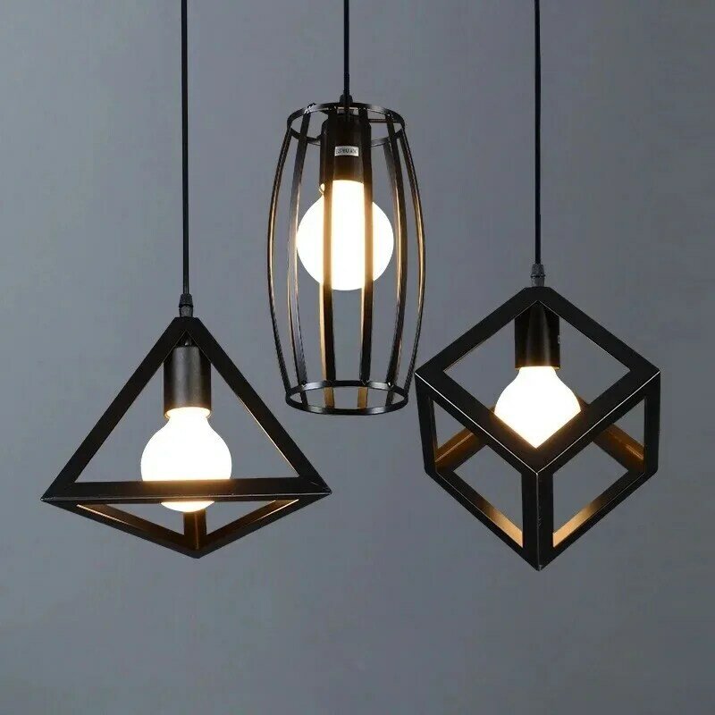 Nordic Industrial Style Geometric Iron Light Fixture American Retro Creative Personalized Restaurant Single Head Pendant Lamp