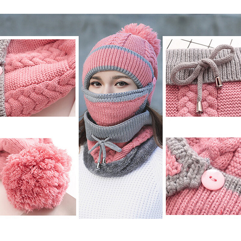 NEW Fashion Autumn Winter Women's Hat Caps Knitted Warm Scarf Windproof Multi Functional Hat Scarf Set Clothing Accessories Suit