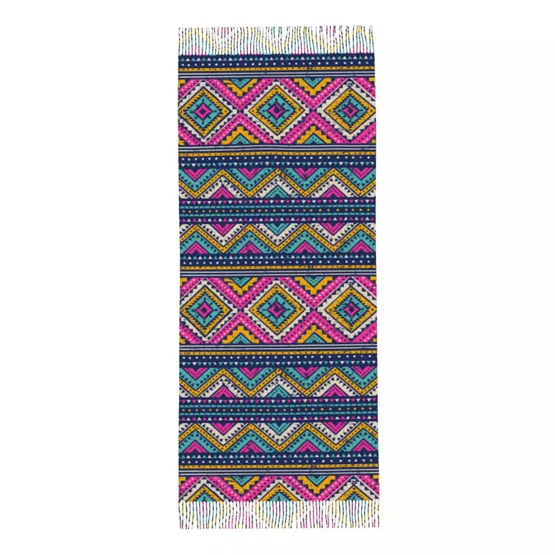 Разноцветный Племенной бесшовный узор ацтекская необычная абстрактная Женская шаль с кисточками модный шарф