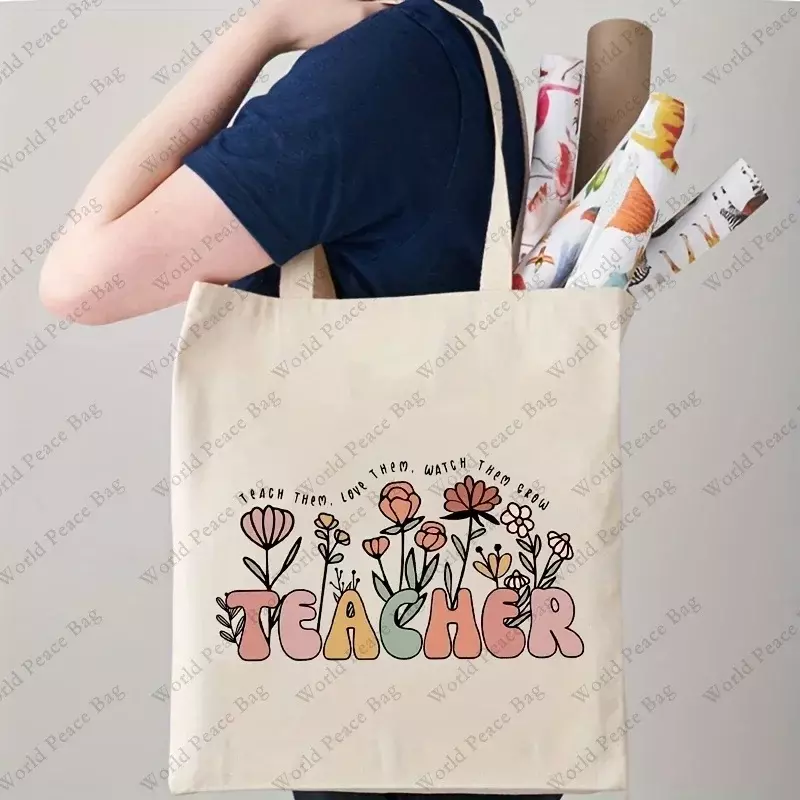 Bolso de mano con patrón de cultivo, bolsa de hombro Floral para profesores, regalos para profesores, FD03