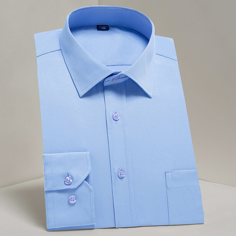 Plus Size Mannen Basic Standaard-Fit Lange Mouw Overhemd Solid/Gestreepte Formele Zakelijke Wit Werk Kantoor klassieke Mannelijke Shirt