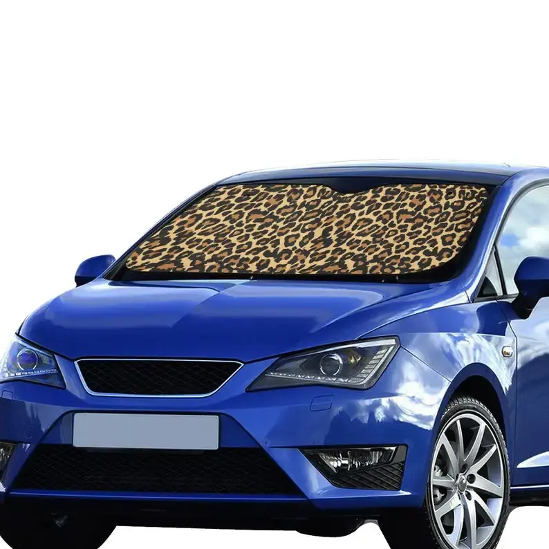 Parasol con estampado de leopardo para parabrisas de coche, Protector de cubierta automática, visera de ventana, decoración de pantalla, accesorios de guepardo de animales