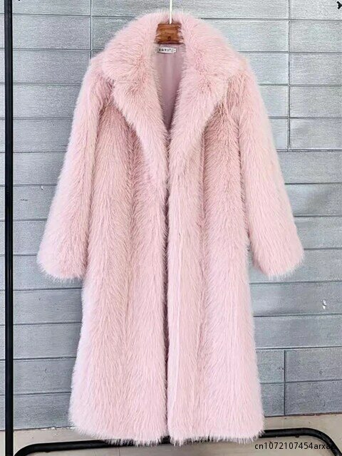 Manteau Long en fausse fourrure pour femme, de luxe, à revers ample, épais et chaud, en peluche, noir et blanc, hiver