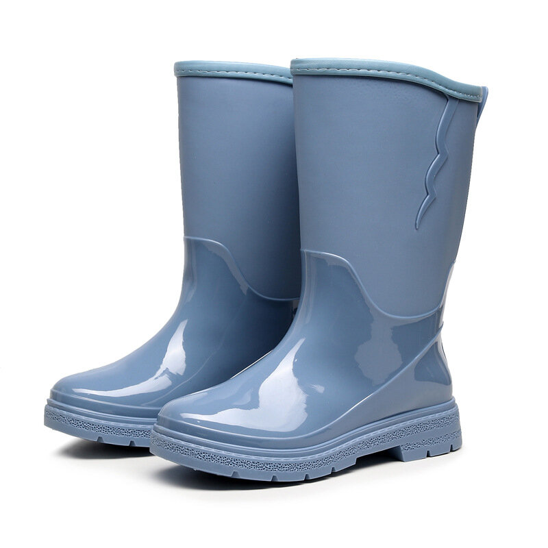 Women Rainboots Fashion Casual Non-slip Work Shoes Outside Waterproof Mid-calf High Boots Removable Warm Plush Boots Four Season