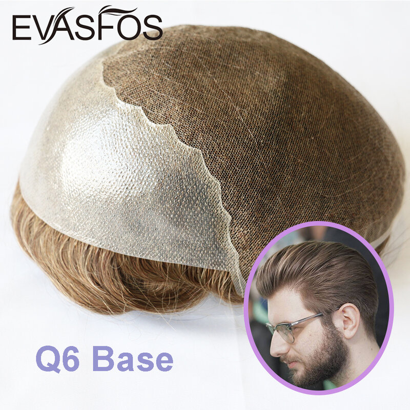 Q6 Lace & PU Base Toupee Men Human Hair Replacement System Unit Toupee Wig For Men Durable Male Hair Prosthesis Men's Wigs