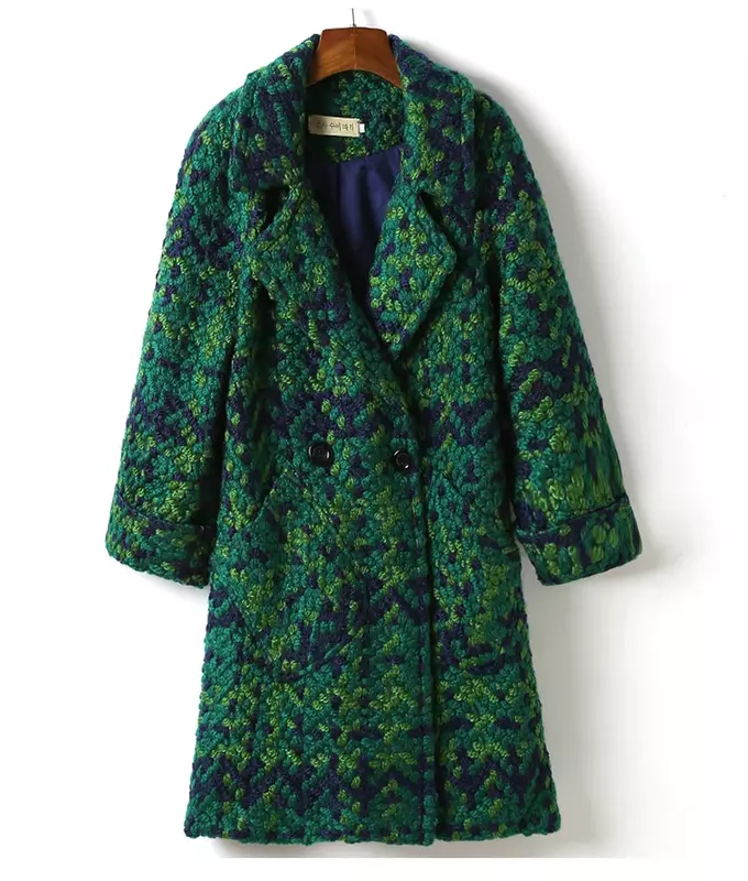 Casaco de lã plus size feminino, casaco xadrez, moda coreana, emagrecedor, médio, longo, alta qualidade, 2024