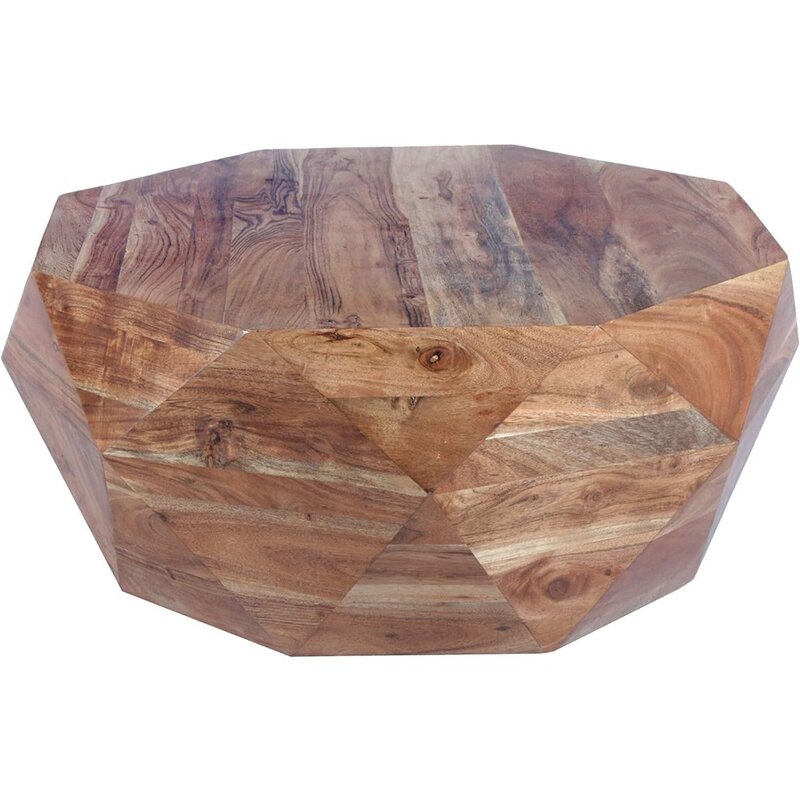 다이아몬드 모양 아카시아 나무 커피 테이블, 부드러운 상단, 천연 다크 브라운, 33 인치