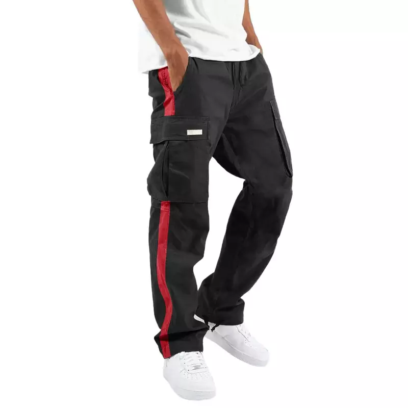 Męskie cztery sezony spodnie do joggingu młodzieżowe patchworkowe spodnie Cargo w jednolitym kolorze kilka kieszeni spodnie sportowe