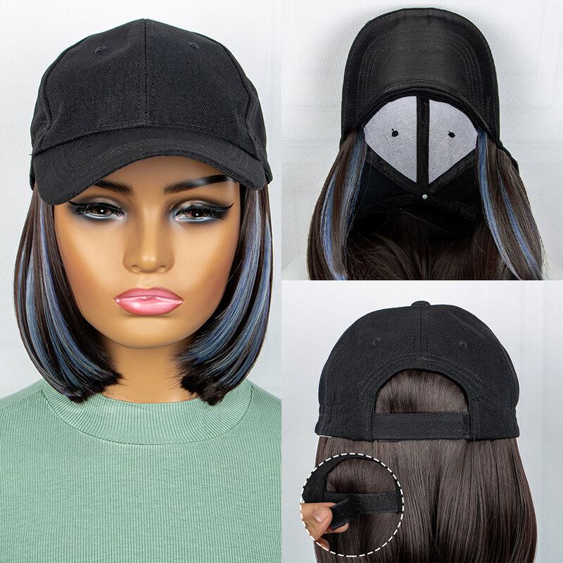 8 Inch Staight Wig With Baseball Cap Synthetic  Hair Extension Cap Wig For Women