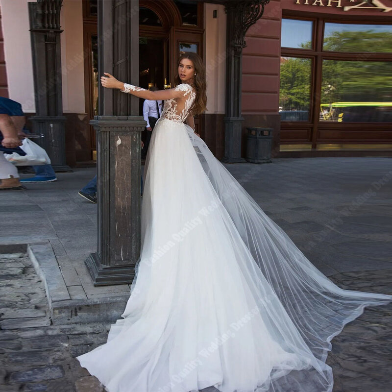 Luxuosos vestidos de casamento em V para mulheres, sexy tule superfície, vestidos nupciais a linha, esfregando comprimento, vestido de festa princesa