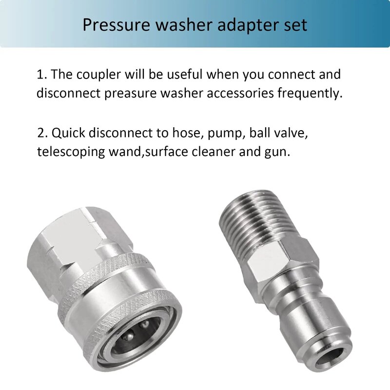 Kit de connecteurs rapides mâles et femelles en acier inoxydable, ensemble d'adaptateurs pour nettoyeur haute pression, 3/8 pouces