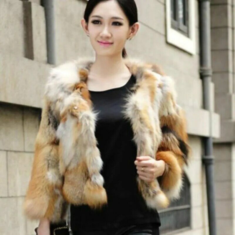 Manteau d'hiver en fourrure de renard véritable pour femme, court, chaud, décontracté, pour l'extérieur, 100%