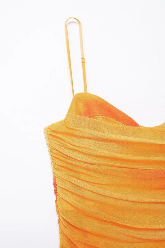 Damen neue Temperament schicke Mode schlanke Version plissiert bedruckte Seide Stoff Kleid Retro Sling Kleid Vestidos Mujer