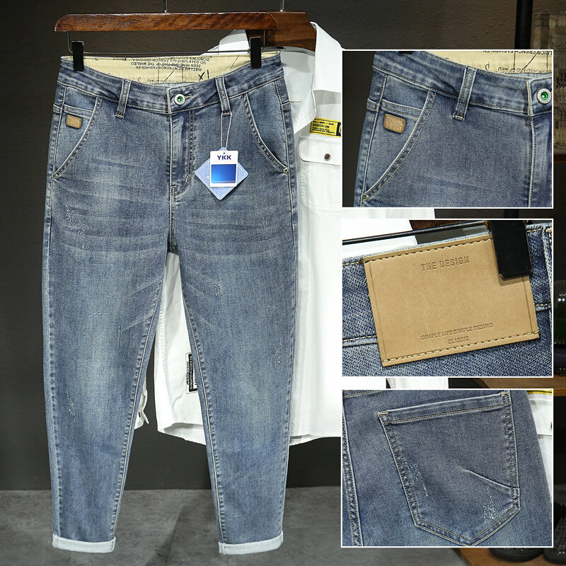 Calça leve e esticada de algodão masculina, jeans harém solto, marca de verão, tendência clássica, casual, 40 42 44 46
